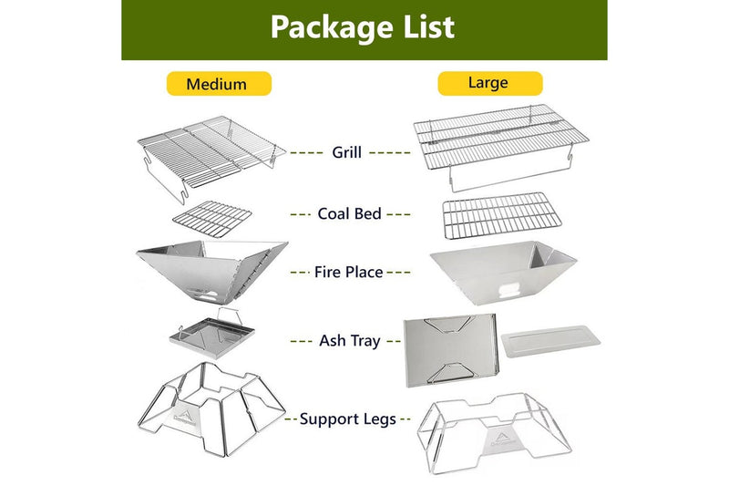 CAMPINGMOON Stove Fire Pit BBQ Grill Portable Camping Outdoor Stainless Steel Large MT-3
