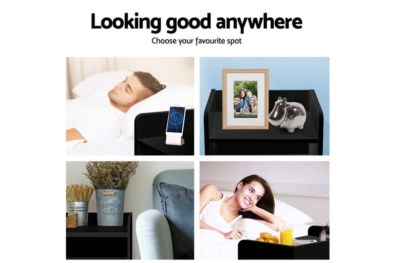 Artiss Bedside Table 1 Drawer with Shelf - FARA Black