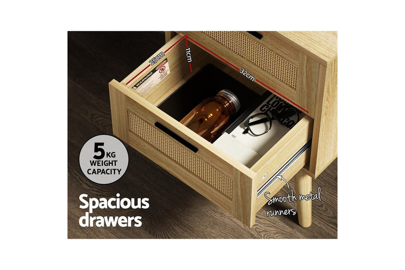 Artiss Rattan Bedside Table 2 Drawers Wood - RIE Oak