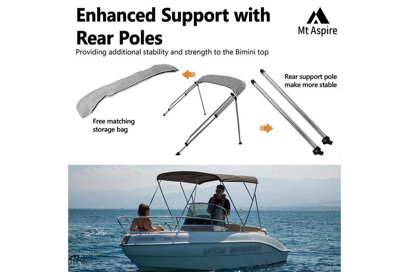 MT ASPIRE 3 Bow 1.7m-1.9m Grey Boat Bimini Top Canopy Aluminium Cover 600D Polyester