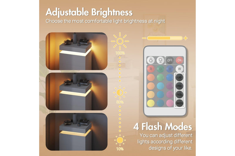 Advwin Set of 2 Bedside Table LED RGB 2 Drawers With Lift Up Storage Nightstand White