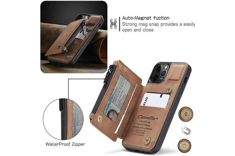 For Apple iPhone 11 pro CaseMe Back Zipper Wallet Case W/ 3 Card Slots, RFID Blocking, 1 Money Pocket, Credit Card Holder Leather Cover (Brown)