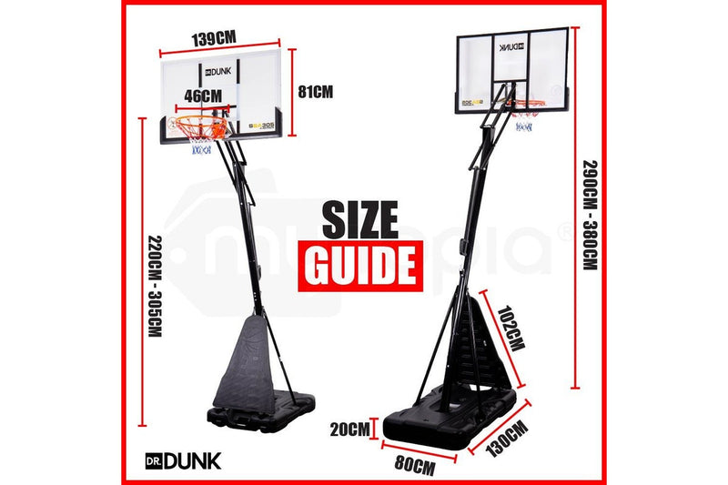 Dr.Dunk 3.05M Portable Basketball Hoop Stand System Height Adjustable Net Ring Rim Slam Backboard