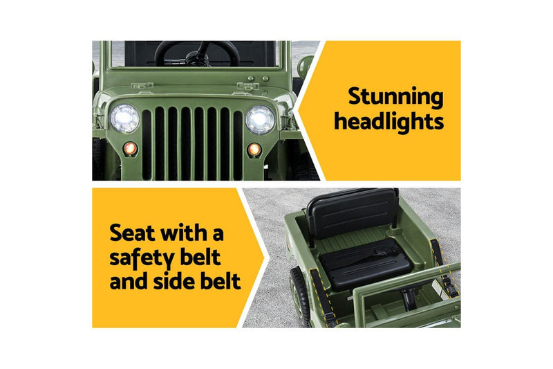 Rigo Kids Electric Ride On Car Jeep Military Off Road Toy Cars Remote 12V Olive