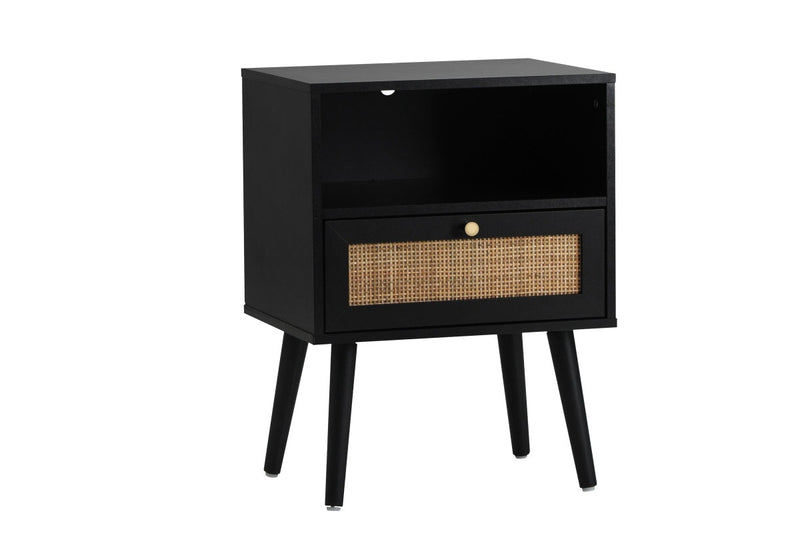 Oikiture Bedside Table Rattan Black