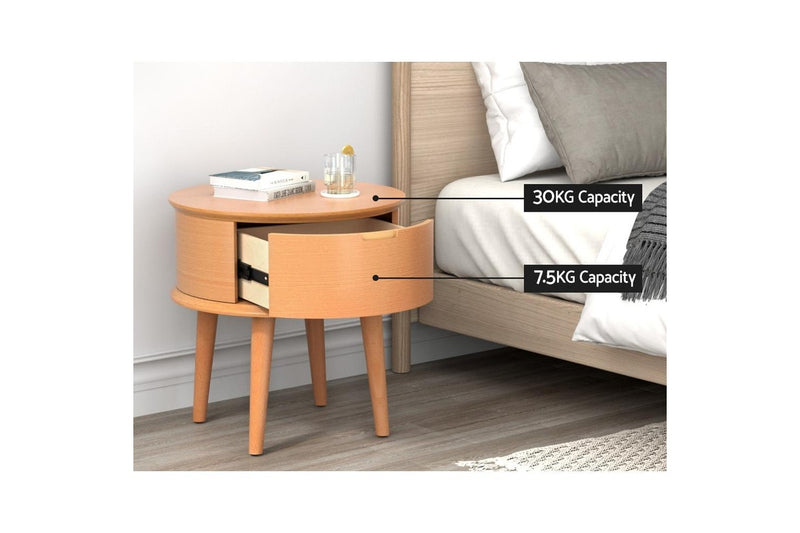 Artiss Bedside Table Curved Drawers Side End Table Nightstand Legs Bedroom Oak
