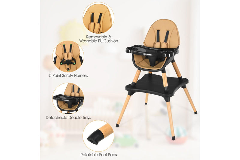 Giantex 5-in-1 Convertible Baby High Chair Toddler Booster Seat Kids Table & Chair Set w/ Removable Tray, Coffee