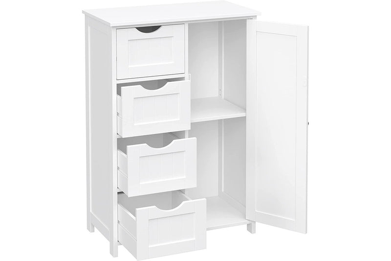 Wooden Storage Cabinet Unit with 4 Drawers, Single Door and adjustable Shelf