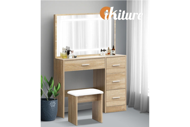 Oikiture Dressing Table Stool Set LED Light(Natural)