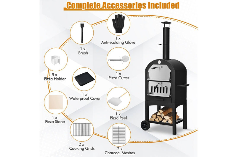 Costway 3-in-1 Outdoor Pizza Oven Maker Portable Woodfired Charcoal Oven Barbecue Camping Grill