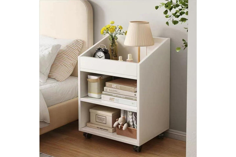 Mobile Bookshelf Wheels Office Cart Home Wooden Storage Side Cabinet