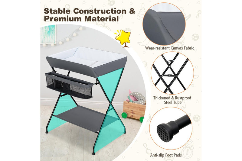 Giantex Baby Change Table Folding Nursery Organizer Diaper Changing Station Storage Basket & Shelf, Grey