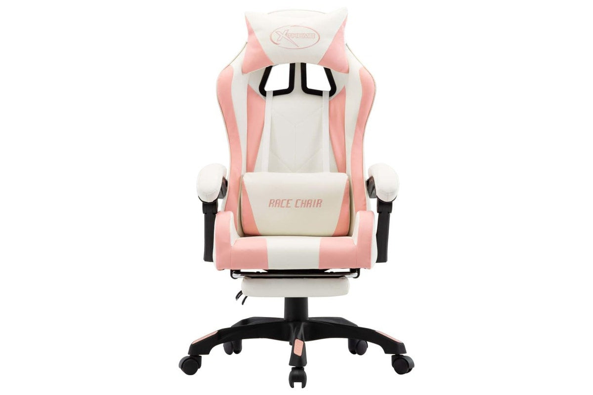 Racing Chair With Footrest Pink And White Faux Leather Chairs
