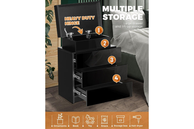 Oikiture Bedside Tables Set of 2 LED Nightstand Black