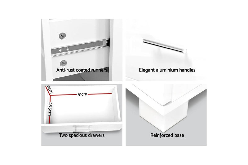 Artiss Bedside Table 2 Drawers High Gloss - White