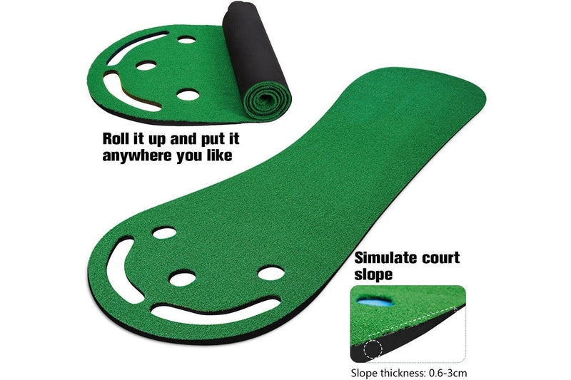 Indoor Golf Putting Green Mat - Non-Slip 3-Hole Design for Home/Office Play - 90x270cm