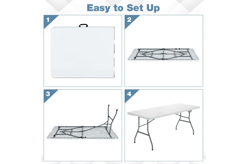 Giantex 1.8M Folding Camping Table Portable Picnic Table Outdoor Indoor w/Carrying Handle, White