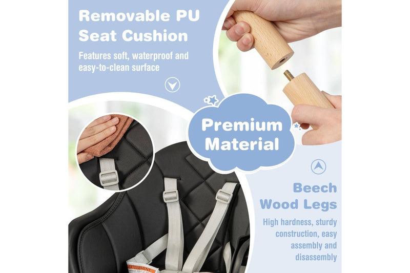 Costway High Chair Eating Feeding Chiar Dining Seat Wooden Furniture Black