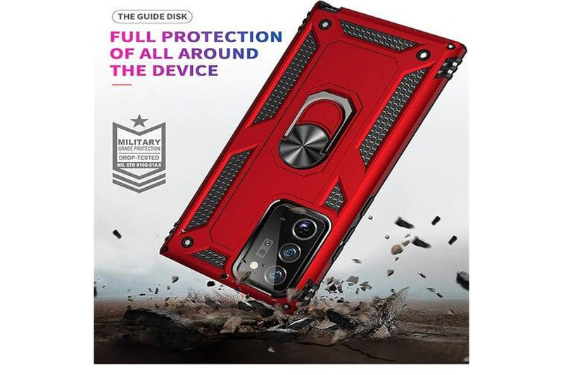 For Samsung Galaxy Note 20 Ultra /Note 20 Ultra 5G 6.9 Case, Military Grade 360 Degree Rotating Metal Magnetic Ring Car Mount Holder Kickstand Shockproof Heavy Duty Cover (Red)