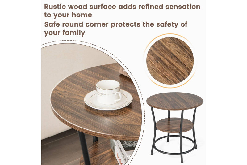 Giantex Round End Table 2-Tier Side Table w/Storage Shelf & Metal Frame Snack Table Nightstand
