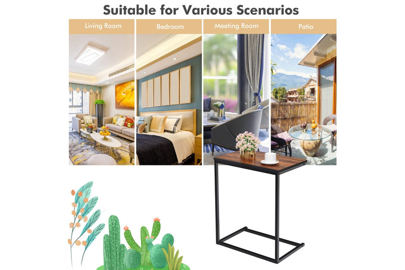 Giantex C Shaped End Table Sofa Side Table Laptop Desk w/Metal Frame Living Room Bedroom