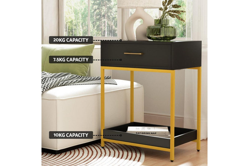 Artiss Bedside Table Drawers Side Table Shelf Bedroom Furniture Nightstand Black
