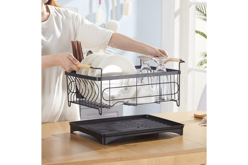 Viviendo Dish Drying Rack, Kitchen Counter Dish Drainer with Cutlery Holder, Drip Tray and Handles