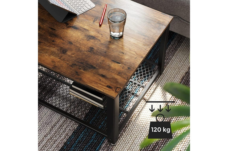 Coffee Table with Metal Frame Storage Shelf Rustic Brown