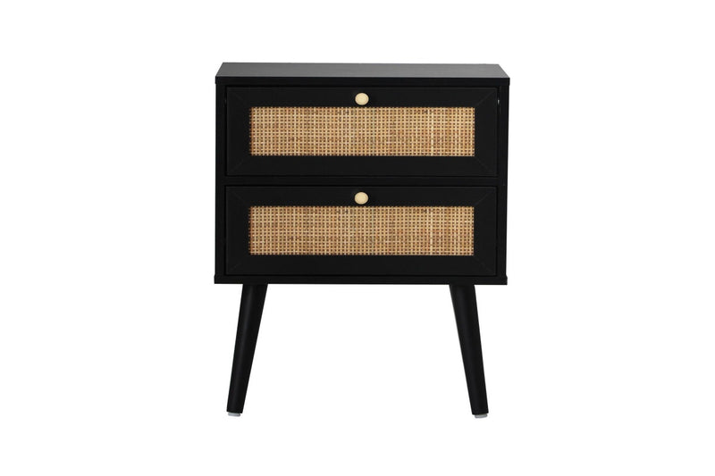Oikiture 2X Bedside Table Side Table 2 Drawers Storage Cabinet Nightstand Rattan