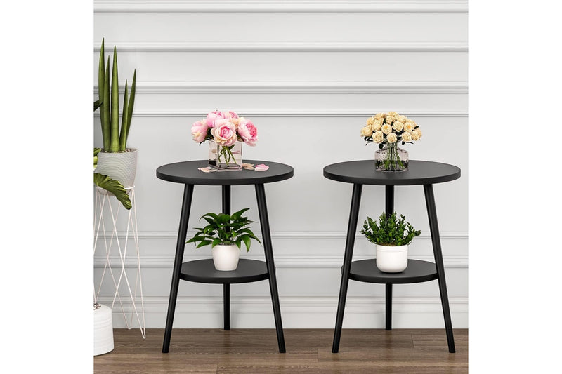 2-Layer Round Coffee Table, End Tables Living Room