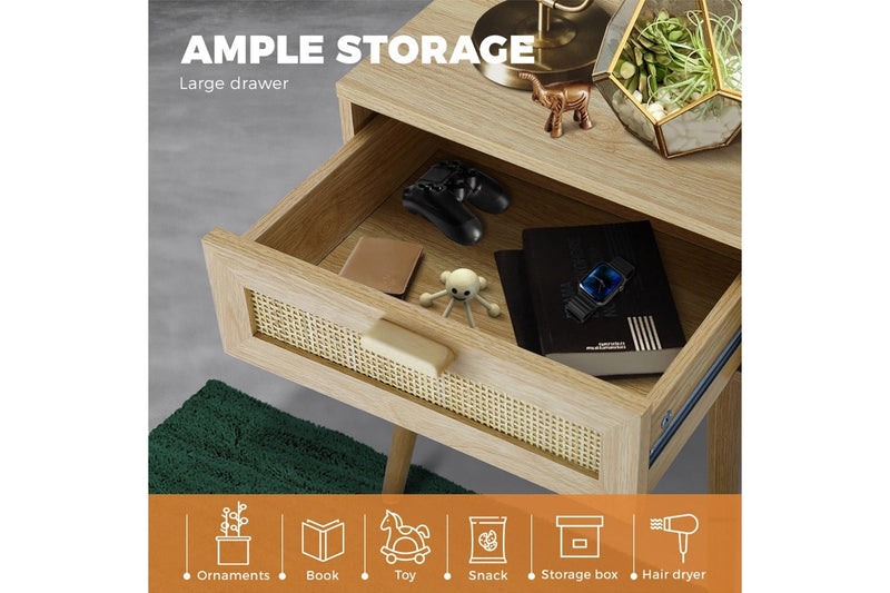 Oikiture Bedside Tables Set of 2 Rattan