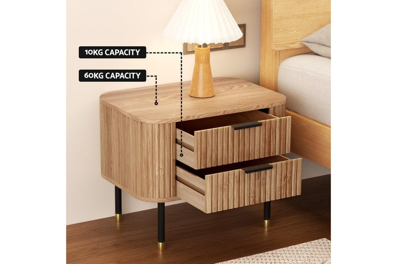 Artiss Bedside Table 2 Drawers Paulownia Wood Pine