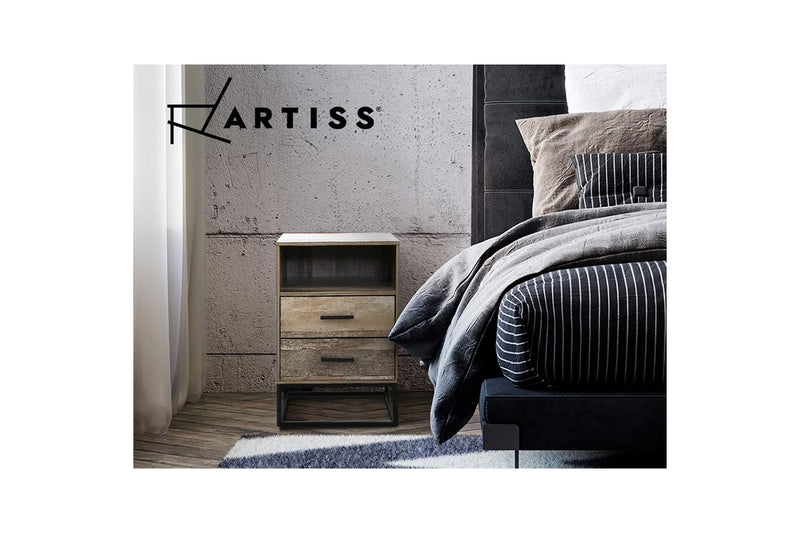 Artiss Bedside Table 2 Drawers with Shelf - BADAN