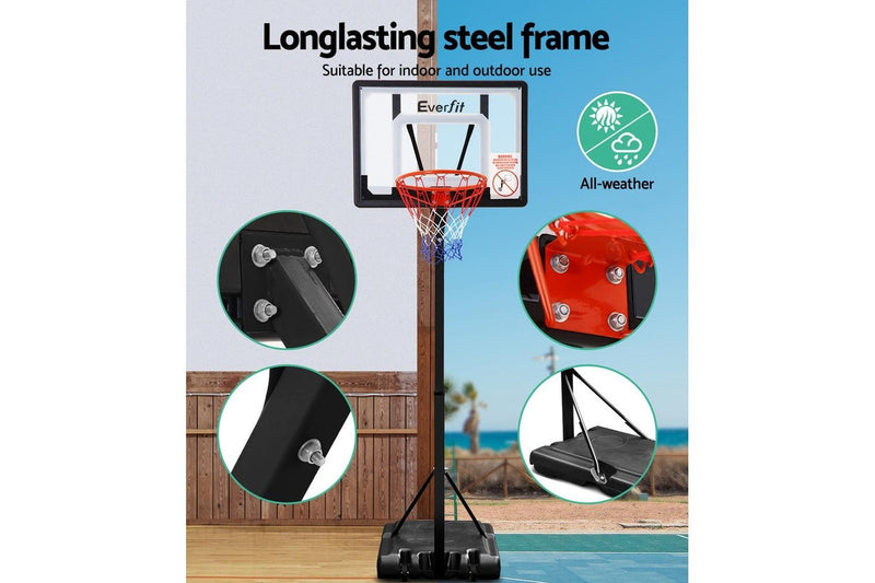 Everfit 2.6M Basketball Hoop Stand System Adjustable Portable Pro Kids Clear