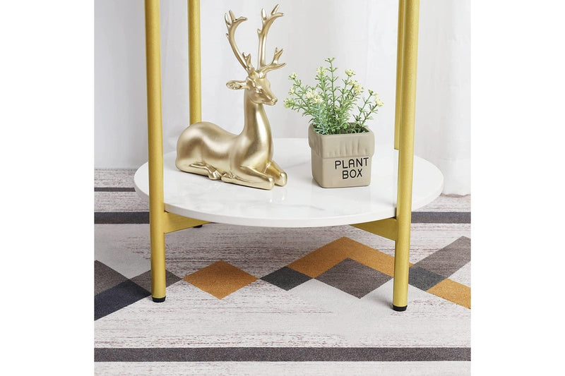 2 Tier Round Bedside table, Marble (Gold)