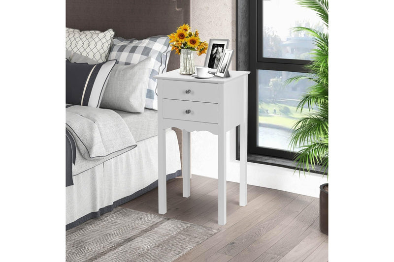 Giantex Side Table Nightstand Home Office End Table w/2 Drawers Accent Table BedsidStorage Table White