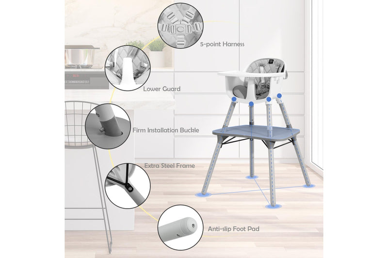 Giantex 5-in-1 Convertible Baby Highchair Infant High Dining Chair w/Removable & Adjustable Tray Grey