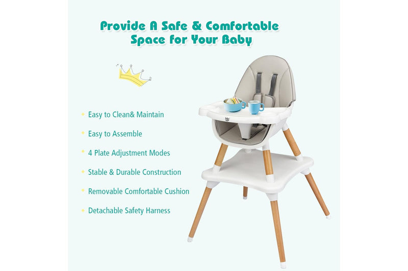 Giantex 5-in-1 Convertible Baby High Chair Toddler Booster Seat Kids Table & Chair Set w/Removable Tray, Grey