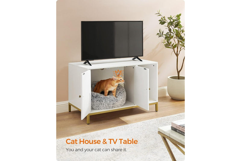 Modern Cat Furniture: Litter Box Enclosure (Simply White and Metallic Gold)