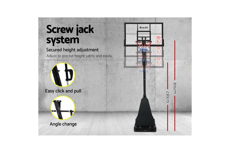 Everfit 3.05M Basketball Hoop Stand System Adjustable Height Portable Black Pro