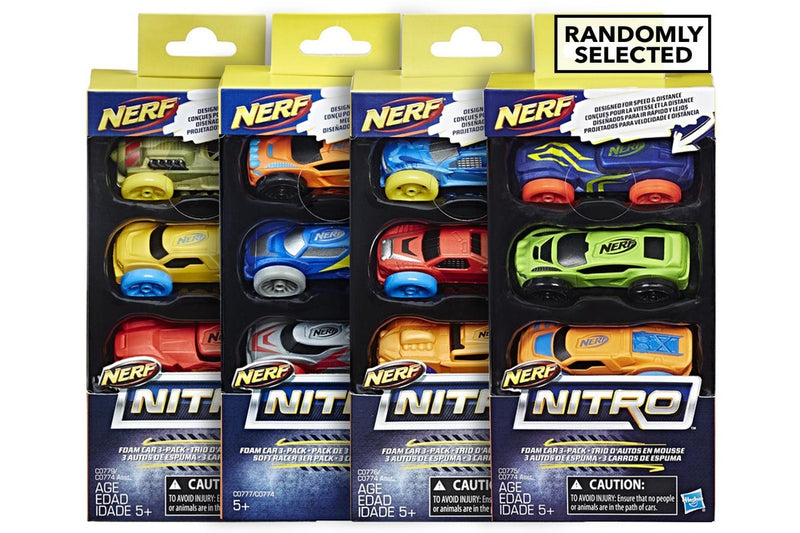 2x 3pc NERF Nitro Foam Car Vehicle Kids Children 5y+ Play Toys Assorted Colour