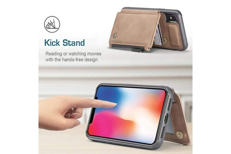 For Apple iPhone X / XS CaseMe Back Zipper Wallet Case W/ 3 Card Slots, RFID Blocking, 1 Money Pocket, Credit Card Holder Leather Cover (Brown)