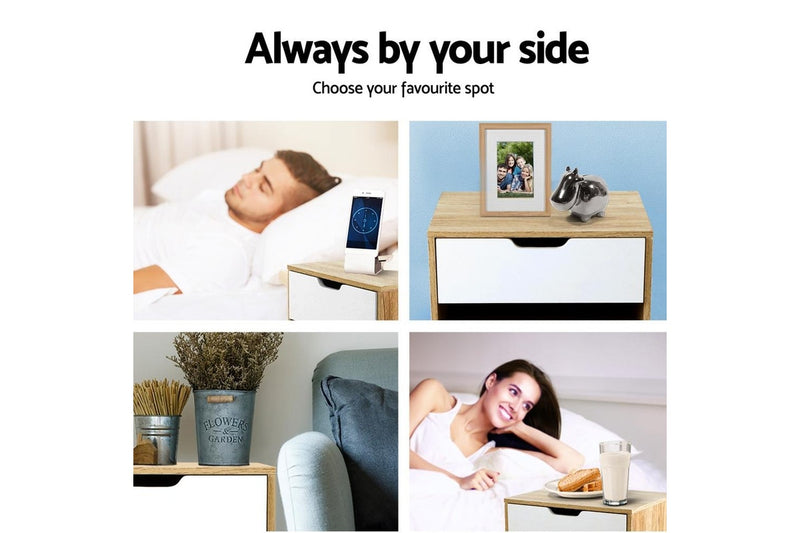 Artiss Bedside Table 1 Drawer with Shelf - IKER White & Oak