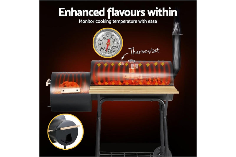 Grillz 2-In-1 BBQ Grill Offset Charcoal Smoker