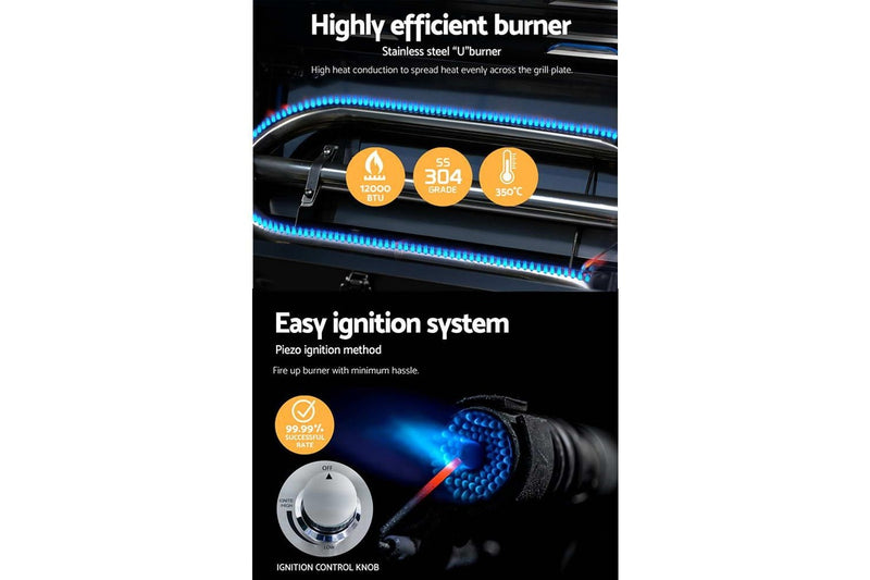 Grillz 32x51cm Portable Gas BBQ Grill