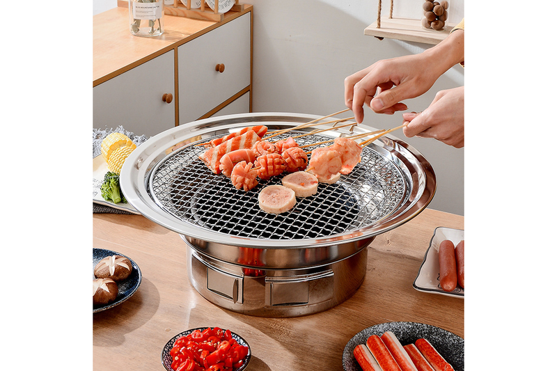 Portable Multifunctional Charcoal Barbecue Grill 13 Inch Stainless Steel BBQ Camping Grill Stove Tabletop Smoker Grill for Outdoor Indoor Picnic