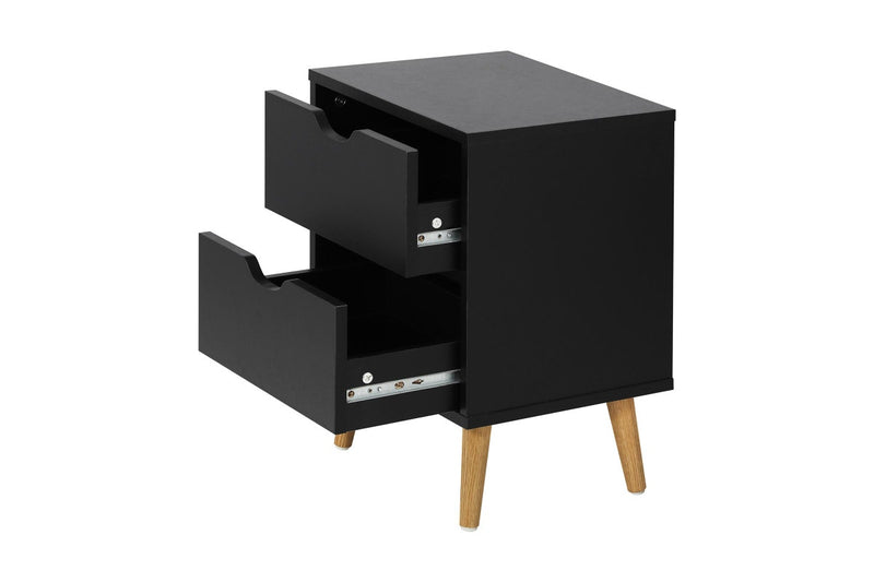 Oikiture Bedside Tables 2 Drawers Side Table Black