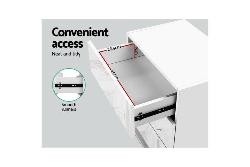 Artiss Bedside Table LED 3 Drawers - MORI White