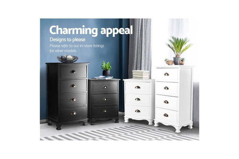 Artiss Bedside Table 3 Drawers Vintage - THYME Black