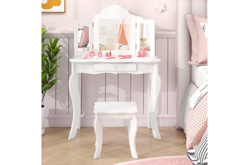 Giantex Kids Makeup Dressing Table Princess Vanity Set Writing Desk, White